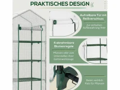Invernadero para plantas, con 4 estantes, PVC, (70x50x160 cm) Blanco Clearance