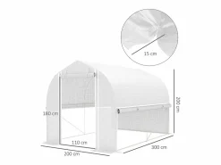 Invernadero De Jardín|Invernadero túnel de PVC, 3 ventanas y puerta, estructura de acero galvanizado, color (3 x 2 x 2 m)