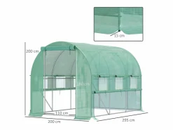 Invernadero túnel 2,95x2x2m, con 6 ventanas, protección UV, acero, (295x200x200 cm) Verde New