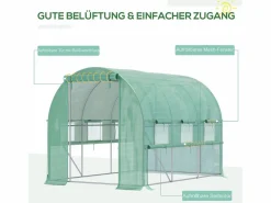 Invernadero túnel 2,95x2x2m, con 6 ventanas, protección UV, acero, (295x200x200 cm) Verde New