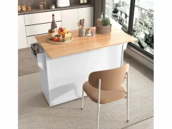 Isla central - 120 x 46 (70) x 91 cm - Tablero plegable + Ruedas y patas intercambiables - MDF -^Merax Online