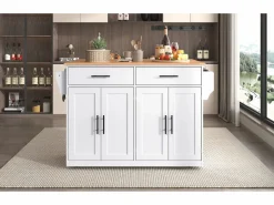 Isla central - 120 x 46 (70) x 91 cm - Tablero plegable + Ruedas y patas intercambiables - MDF -^Merax Online