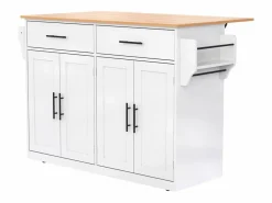 Isla central - 120 x 46 (70) x 91 cm - Tablero plegable + Ruedas y patas intercambiables - MDF -^Merax Online