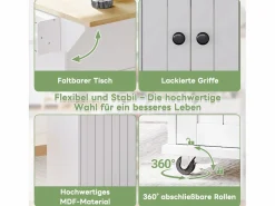 Merax Isla central con encimera abatible - 137 x 45/70 x 89,5 cm - con 2 cajones + 3 puertas - MDF - Blanco Online