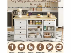 Merax Isla central con panel abatible extensible - 150 x 65 x 75 cm - con 5 cajones + 1 puerta - MDF - Blanco Best