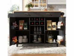 Merax Isla Cocina|Isla central con ruedas - 102 x 45 x 92 cm - con 2 cajones + 2 puertas - metal + MDF -