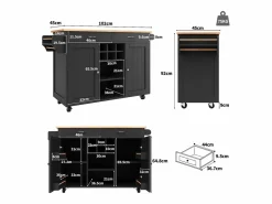 Merax Isla Cocina|Isla central con ruedas - 102 x 45 x 92 cm - con 2 cajones + 2 puertas - metal + MDF -