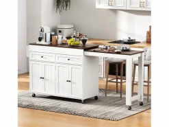 Merax Isla central con ruedas - extensible con encimera + 2 cajones - MDF - blanco + marrón Multicolor Discount