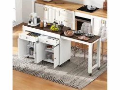Merax Isla central con ruedas - extensible con encimera + 2 cajones - MDF - blanco + marrón Multicolor Discount