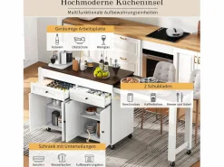 Merax Isla central con ruedas - extensible con encimera + 2 cajones - MDF - blanco + marrón Multicolor Discount