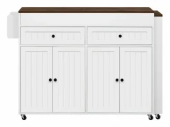 Merax Isla central con ruedas - extensible con encimera + 2 cajones - MDF - blanco + marrón Multicolor Discount