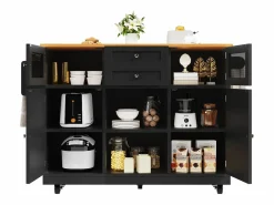 Merax Isla central con ruedas - 140 x 40 x 93,5 cm - con encimera + 2 puertas + 2 cajones - MDF - Negro Discount