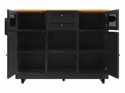 Merax Isla central con ruedas - 140 x 40 x 93,5 cm - con encimera + 2 puertas + 2 cajones - MDF - Negro Discount
