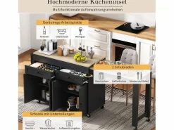 Isla central con ruedas - Isla de cocina extensible con encimera + 2 cajones - MDF -^Merax Sale
