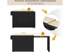 Isla central con ruedas - Isla de cocina extensible con encimera + 2 cajones - MDF -^Merax Sale