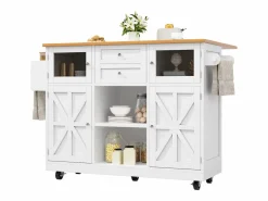 Merax Isla Cocina|Isla central con ruedas - 140 x 40 x 93,5 cm - con encimera + 2 puertas + 2 cajones - MDF -