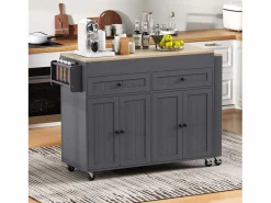 Merax Isla central con ruedas - Isla de cocina extensible con encimera + 2 cajones - MDF - Gris Clearance