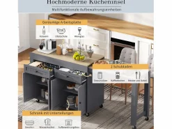 Merax Isla central con ruedas - Isla de cocina extensible con encimera + 2 cajones - MDF - Gris Clearance