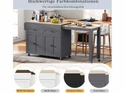 Merax Isla central con ruedas - Isla de cocina extensible con encimera + 2 cajones - MDF - Gris Clearance