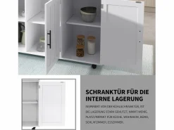 Merax Isla Cocina|Isla central con ruedas - 129 x 46/71 x 91,5 cm - tapa abatible - con 3 puertas + 2 cajones - MDF -