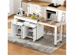 Isla central con ruedas - Isla de cocina extensible con encimera + 2 cajones - MDF -^Merax Hot