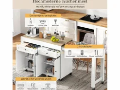 Isla central con ruedas - Isla de cocina extensible con encimera + 2 cajones - MDF -^Merax Hot