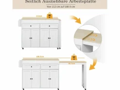 Isla central con ruedas - Isla de cocina extensible con encimera + 2 cajones - MDF -^Merax Hot