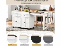 Isla central con ruedas - Isla de cocina extensible con encimera + 2 cajones - MDF -^Merax Hot