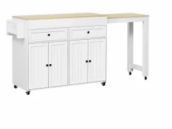 Isla central con ruedas - Isla de cocina extensible con encimera + 2 cajones - MDF -^Merax Hot