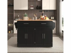 Isla central de cocina - 2 cajones y 4 compartimentos - patas con ruedas o de madera -^ModernLuxe Discount