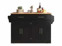 Isla central de cocina - 2 cajones y 4 compartimentos - patas con ruedas o de madera -^ModernLuxe Discount