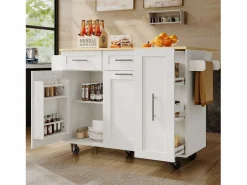 ModernLuxe Isla Cocina|Isla central de cocina - carrito con ruedas y plancha retráctil - 2 cajones y 2 puertas -
