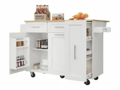 ModernLuxe Isla Cocina|Isla central de cocina - carrito con ruedas y plancha retráctil - 2 cajones y 2 puertas -