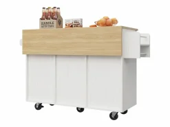 ModernLuxe Isla Cocina|Isla central de cocina - carrito con ruedas y plancha retráctil - 2 cajones y 2 puertas -