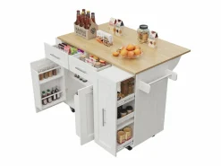 ModernLuxe Isla Cocina|Isla central de cocina - carrito con ruedas y plancha retráctil - 2 cajones y 2 puertas -