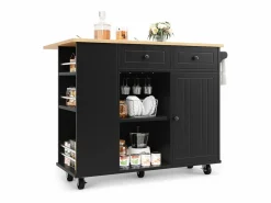 ModernLuxe Isla central de cocina - carrito con ruedas y plancha extensible - 2 cajones y 1 puerta - Negro Hot