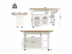 Isla central de cocina - carrito con ruedas y plancha extensible - 2 puertas y 3 compartimentos abiertos -^ModernLuxe Outlet