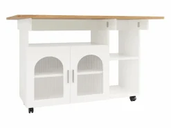 Isla central de cocina - carrito con ruedas y plancha extensible - 2 puertas y 3 compartimentos abiertos -^ModernLuxe Outlet