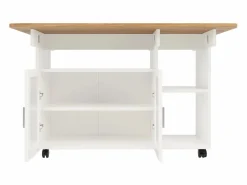 Isla central de cocina - carrito con ruedas y plancha extensible - 2 puertas y 3 compartimentos abiertos -^ModernLuxe Outlet