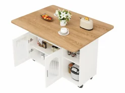 Isla central de cocina - carrito con ruedas y plancha extensible - 2 puertas y 3 compartimentos abiertos -^ModernLuxe Outlet
