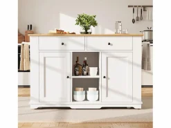 Isla central de cocina - carrito con ruedas y tomas - con plancha extensible - 2 puertas 2 cajones y 2 compartimentos -^ModernLuxe Discount