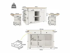 Isla central de cocina - carrito con ruedas y tomas - con plancha extensible - 2 puertas 2 cajones y 2 compartimentos -^ModernLuxe Discount