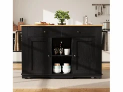 ModernLuxe Isla Cocina|Isla central de cocina - carrito con ruedas y tomas - con plancha extensible - 2 puertas 2 cajones y 2 compartimentos -