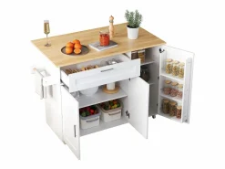 ModernLuxe Isla Cocina|Isla central de cocina - con mostrador plegable - múltiples compartimentos de almacenamiento -