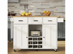 Isla central de cocina - carrito con ruedas y plancha extensible - 3 cajones y 2 puertas -^ModernLuxe Clearance