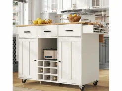 Isla central de cocina - carrito con ruedas y plancha extensible - 3 cajones y 2 puertas -^ModernLuxe Clearance
