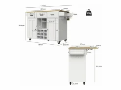 Isla central de cocina - carrito con ruedas y plancha extensible - 3 cajones y 2 puertas -^ModernLuxe Clearance