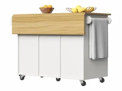 Isla central de cocina - carrito con ruedas y plancha extensible - 3 cajones y 2 puertas -^ModernLuxe Clearance