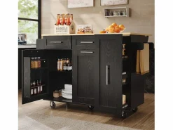 ModernLuxe Isla Cocina|Isla central de cocina - carrito con ruedas y plancha retráctil - 2 cajones y 2 puertas -