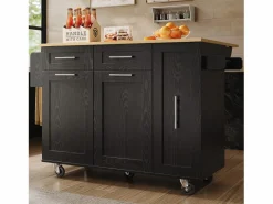 ModernLuxe Isla Cocina|Isla central de cocina - carrito con ruedas y plancha retráctil - 2 cajones y 2 puertas -